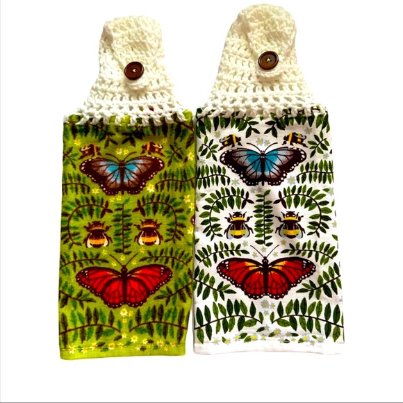 Hand Crafted Other - HAND CRAFTED Crocheted Top Butterflies Hanging Kitchen or Bathroom Hand Towels